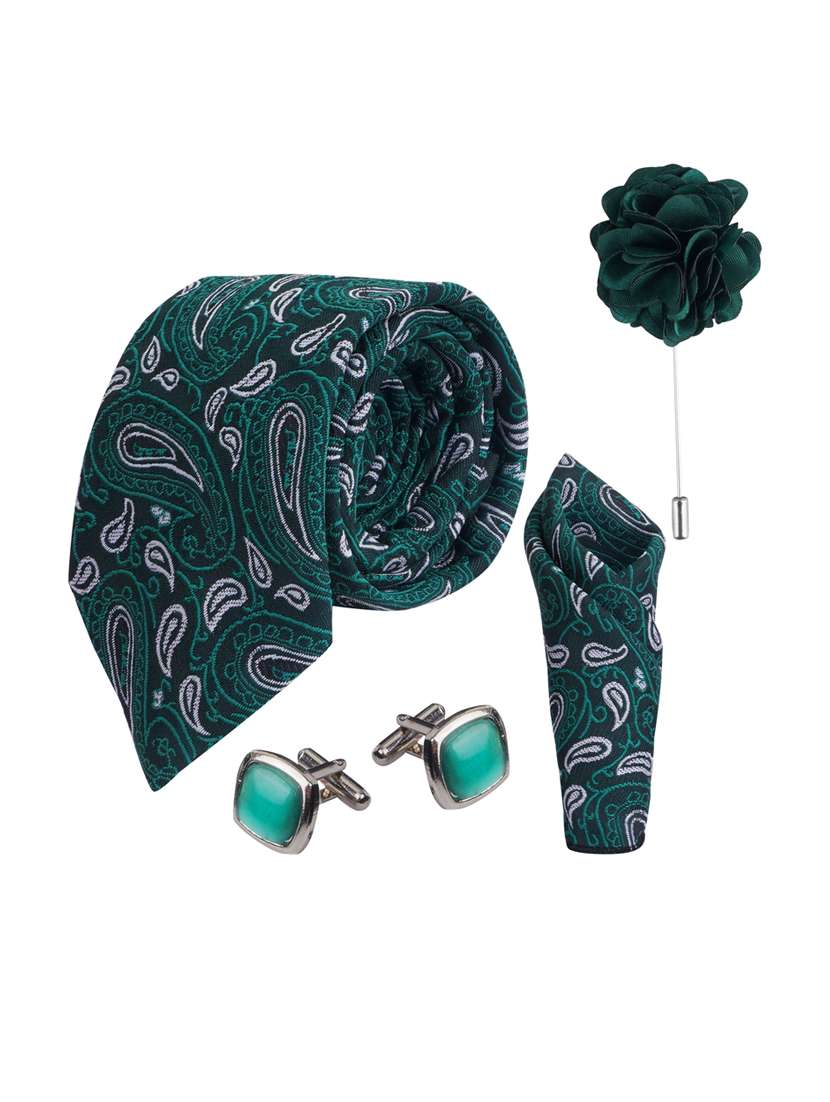 set of 5 green cotton blend tie