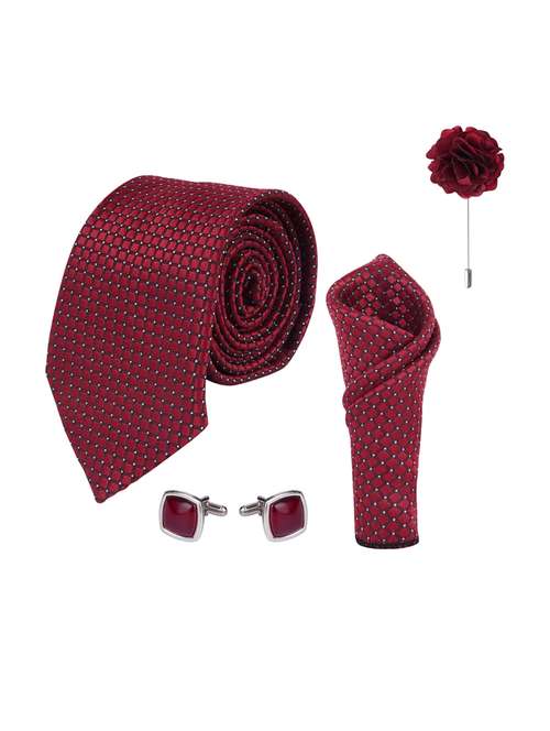 men maroon cotton blend tie set - 21511745 -  Standard Image - 0