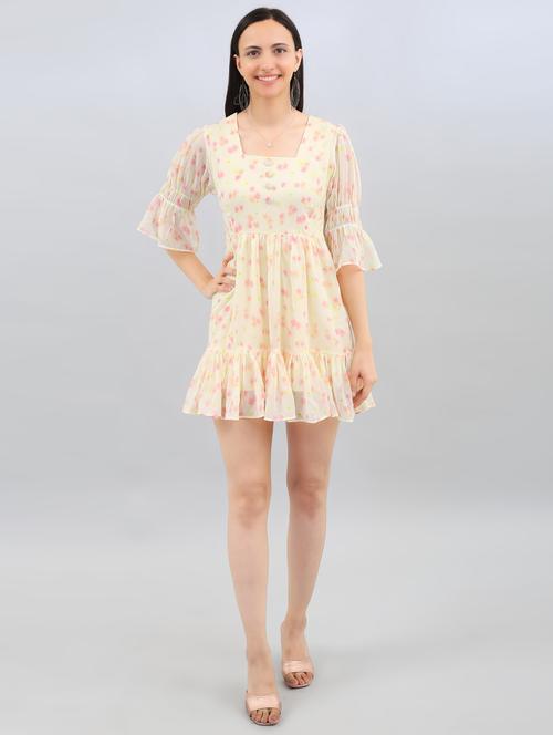 women yellow florals fit & flare dress - 21511872 -  Standard Image - 0