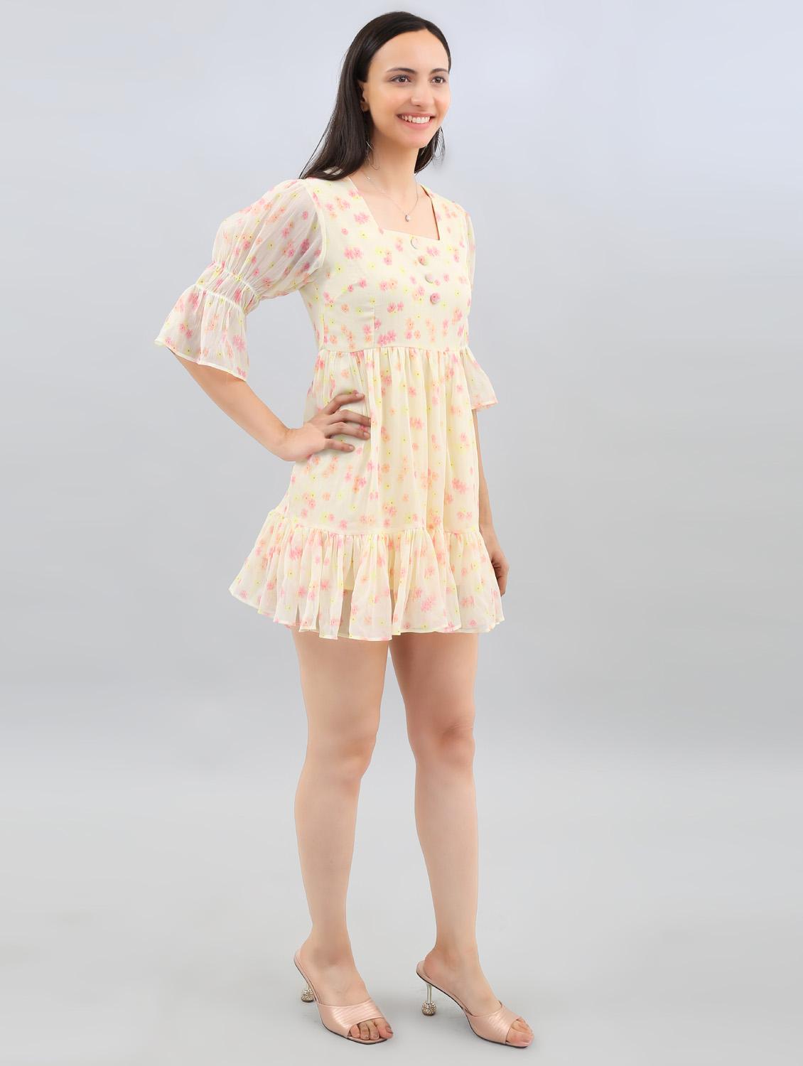 women yellow florals fit & flare dress - 21511872 - Standard Image - 2