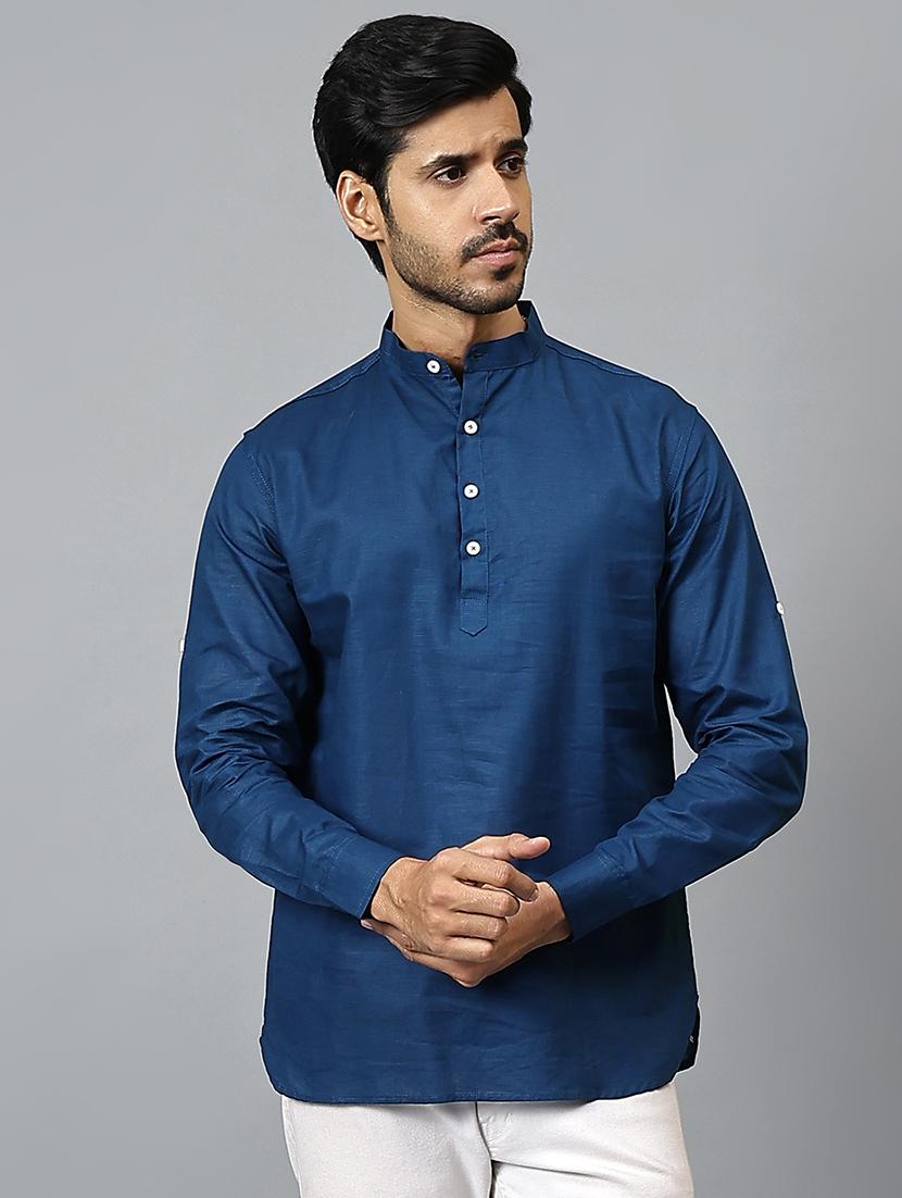 men mandarin neck solid short kurta - 21511886 - Zoom Image - 0