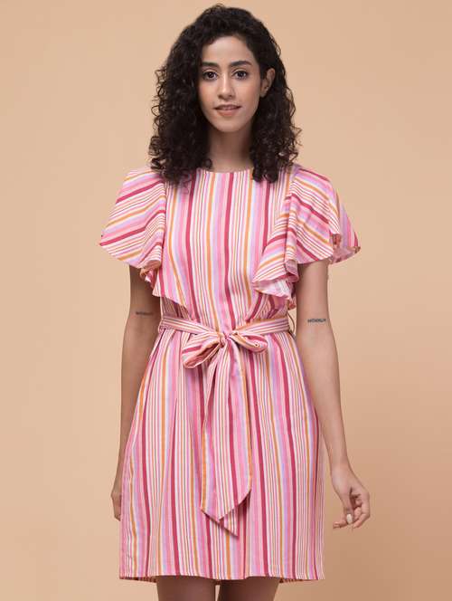 women pink stripes a-line dress - 21511907 -  Standard Image - 0