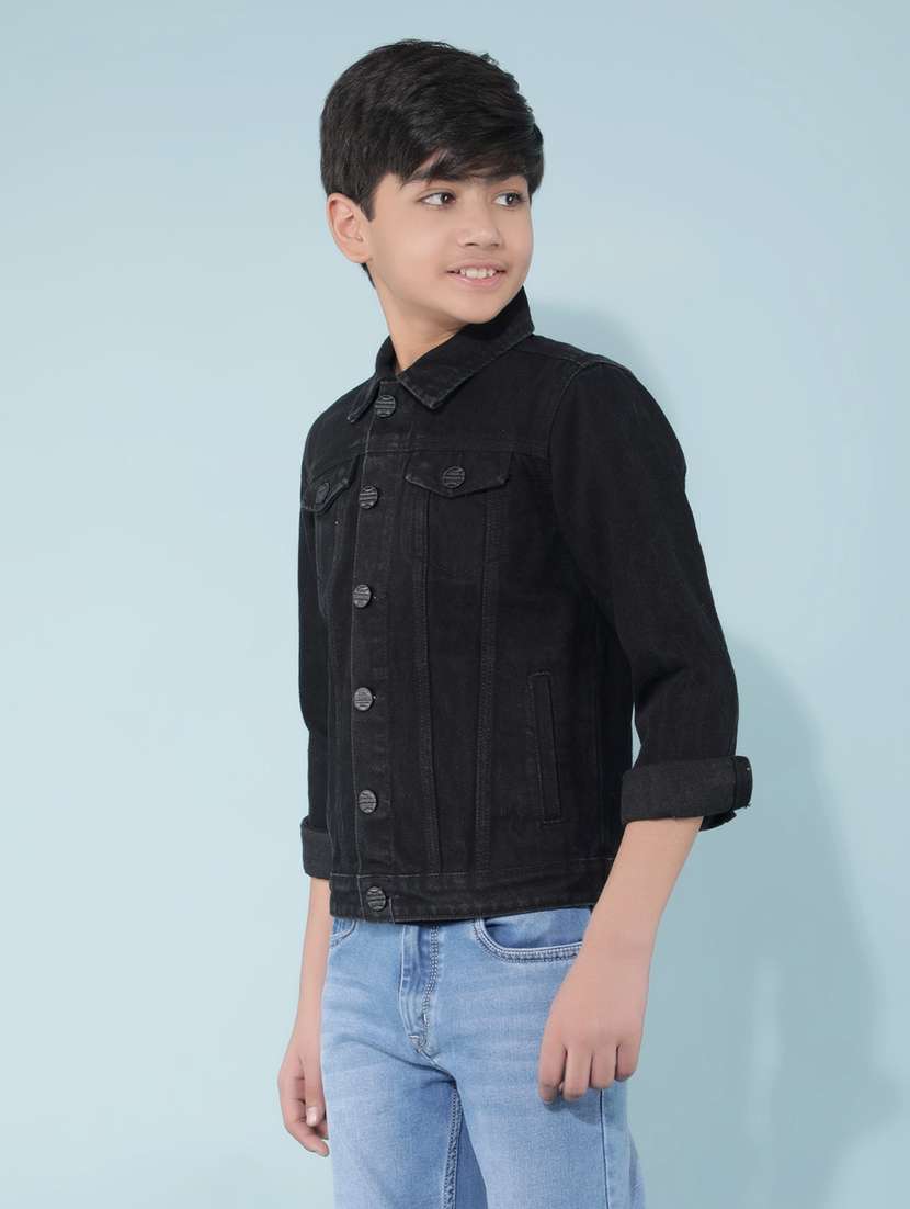 boys black cotton blend regular jacket