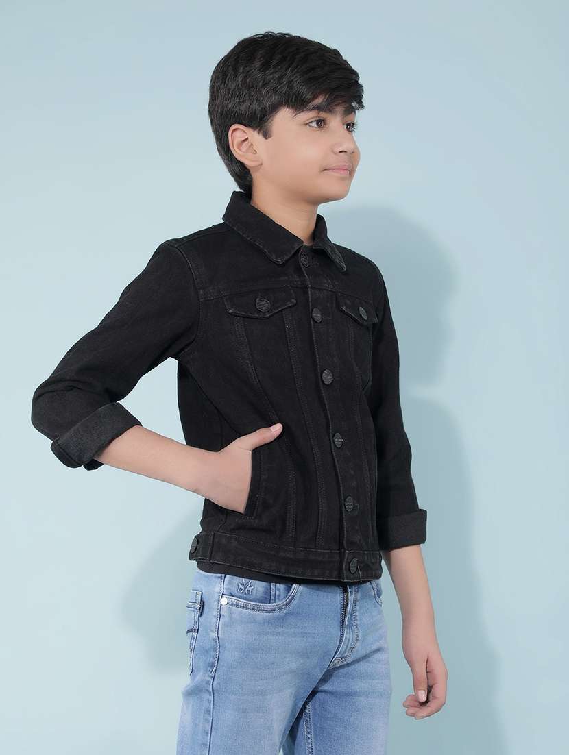 boys black cotton blend regular jacket - 21511979 -  Standard Image - 2