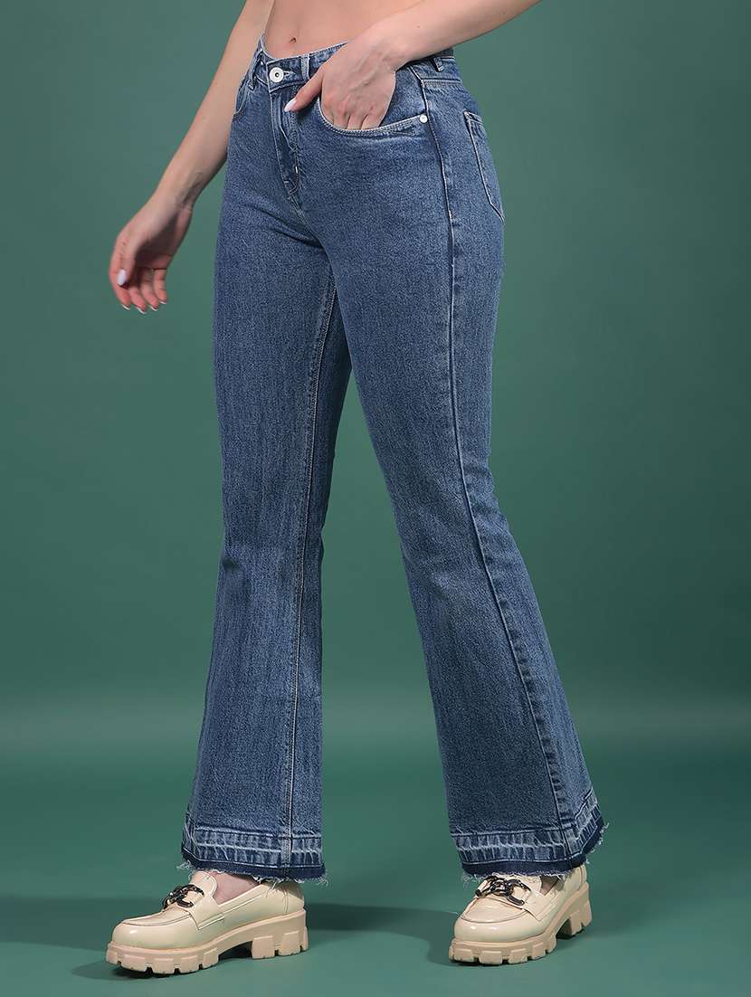 women blue cotton blend bootcut jeans - 21512008 -  Standard Image - 2