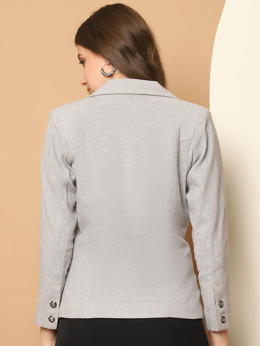 women grey solid casual blazer - 21512012 - Standard Image - 2