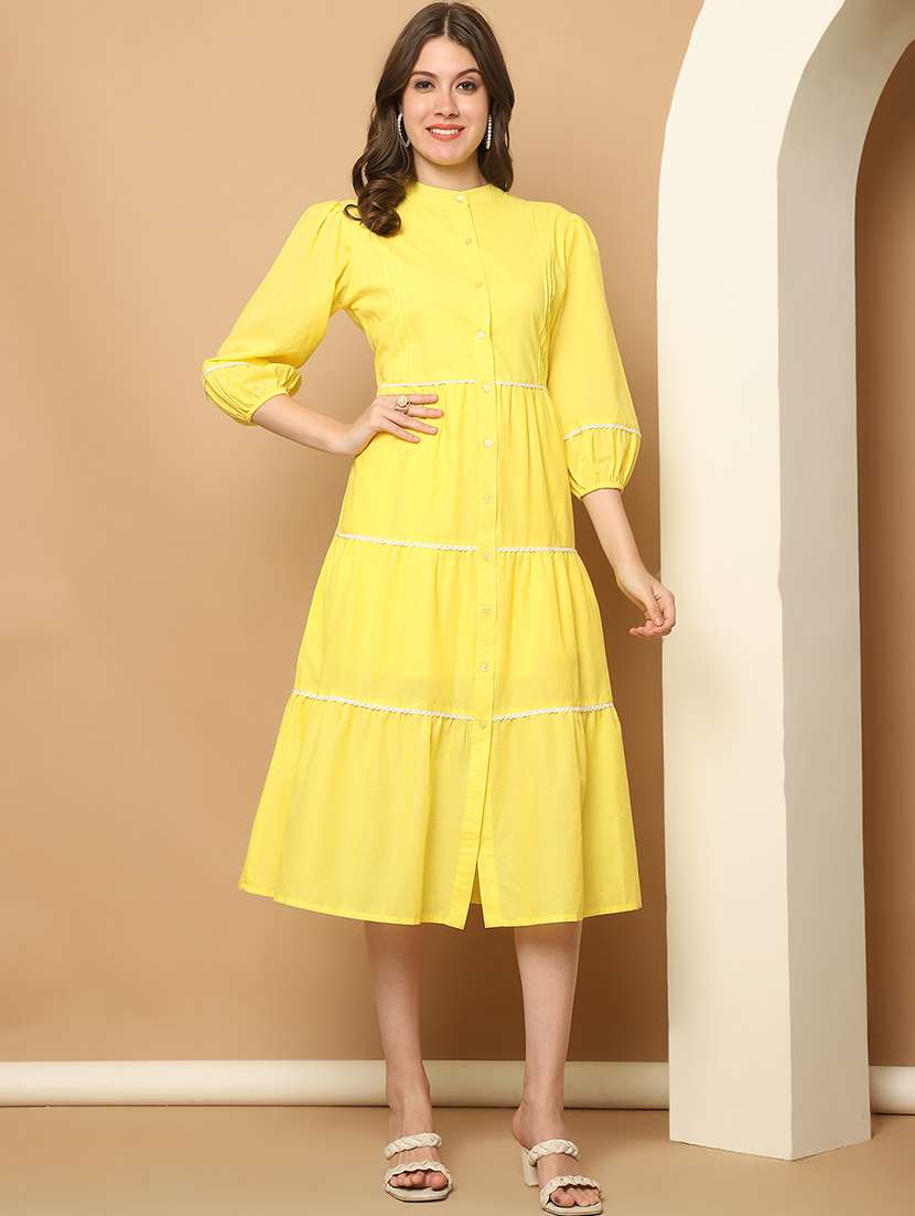 women yellow solid fit & flare dress