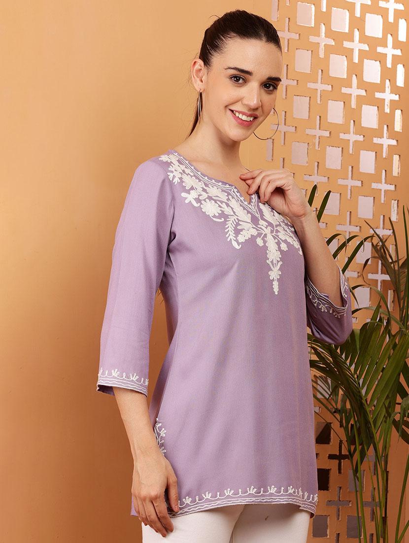 women lavender embroidered straight kurti - 21512042 - Standard Image - 2
