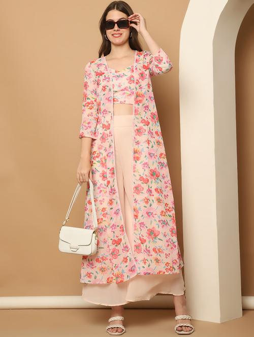 women pink printed co-ord set with jacket - 21512075 - Standard Image - 0