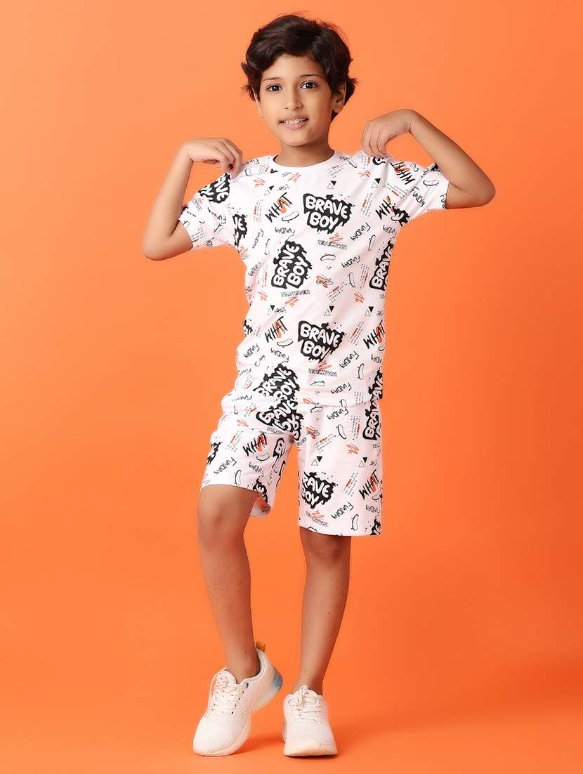 boys round neck printed shorts set