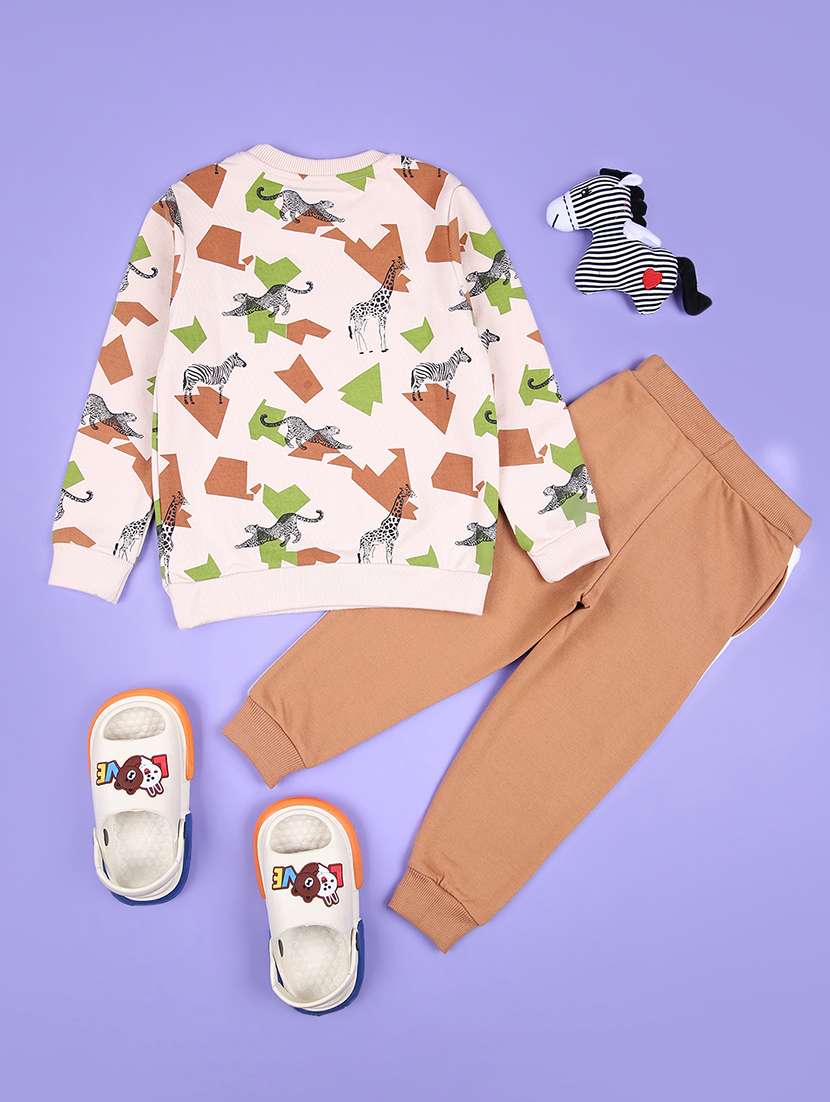 kids printed full length twin set