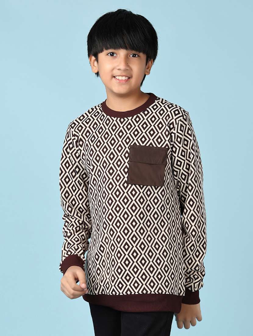 boys brown geometric long sleeve sweatshirts