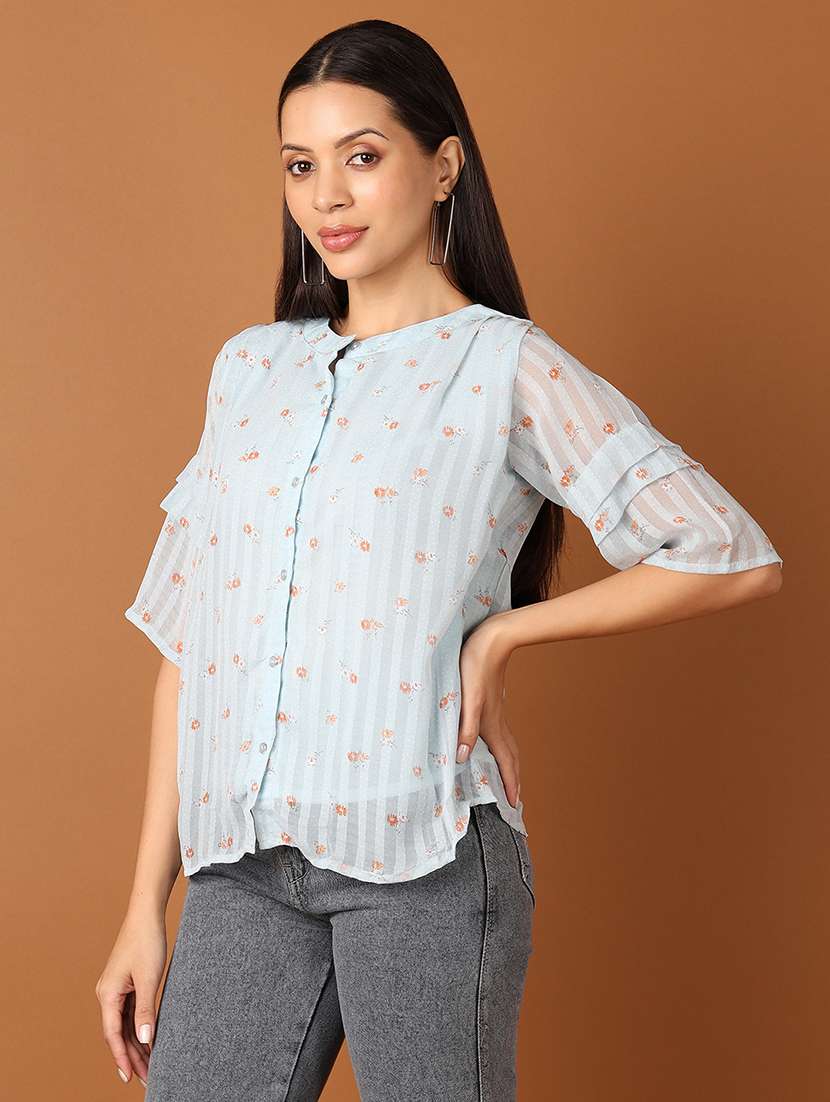 womne light blue floral shirt top - 21512626 -  Standard Image - 2