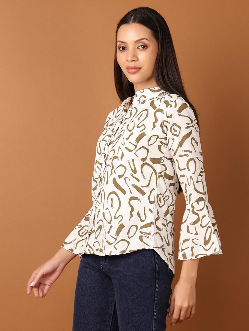 women printed mandarin neck straight top - 21512708 - Standard Image - 2