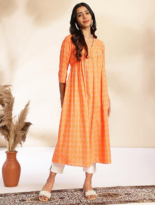 orange cotton flared kurta - 21512799 -  Standard Image - 0