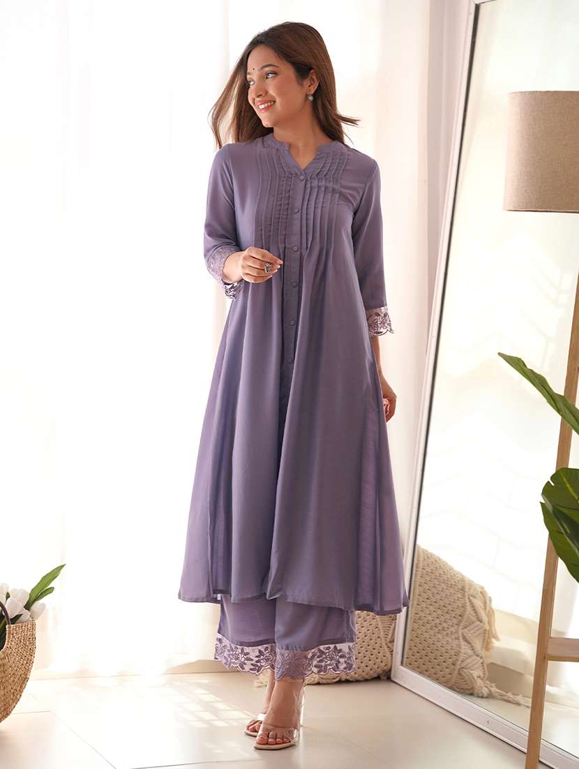 lavender muslin kurta pant set - 21512802 - Standard Image - 2