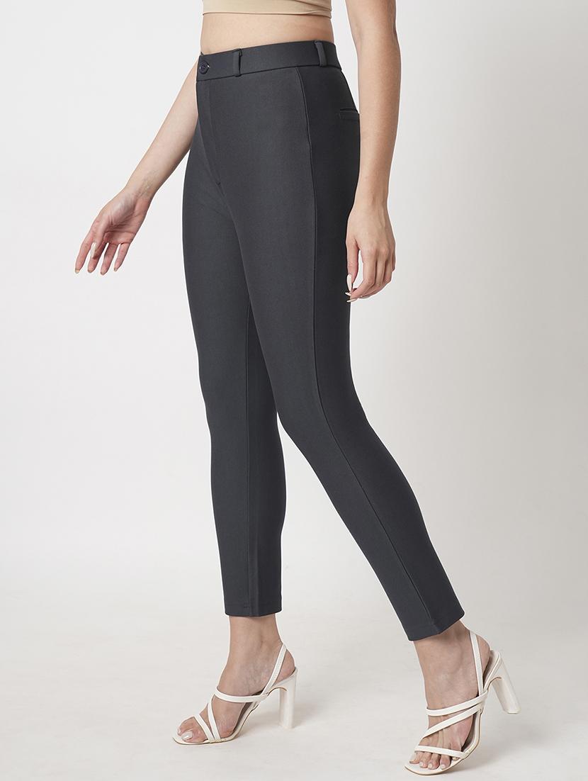 globus women cement grey high-rise stretchable skinny fit flat front workwear trousers - 21512815 - Standard Image - 2