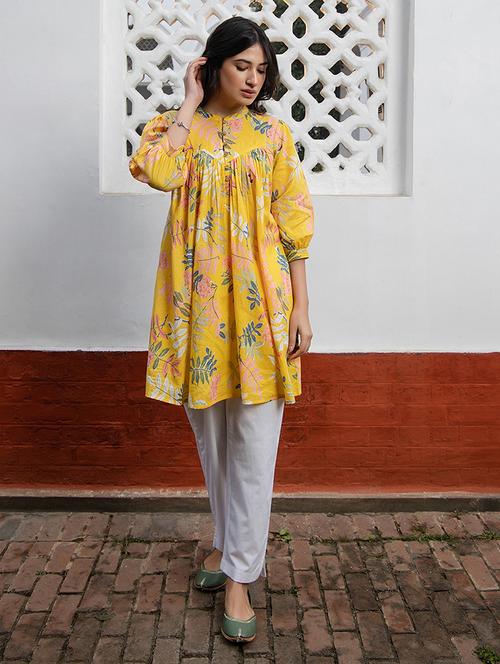 women yellow cotton flared tunic - 21512835 -  Standard Image - 0