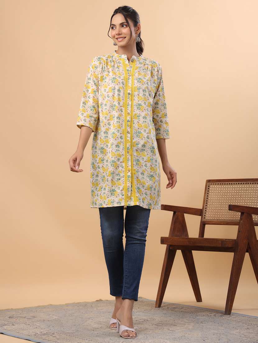 women cream cotton a-line tunic