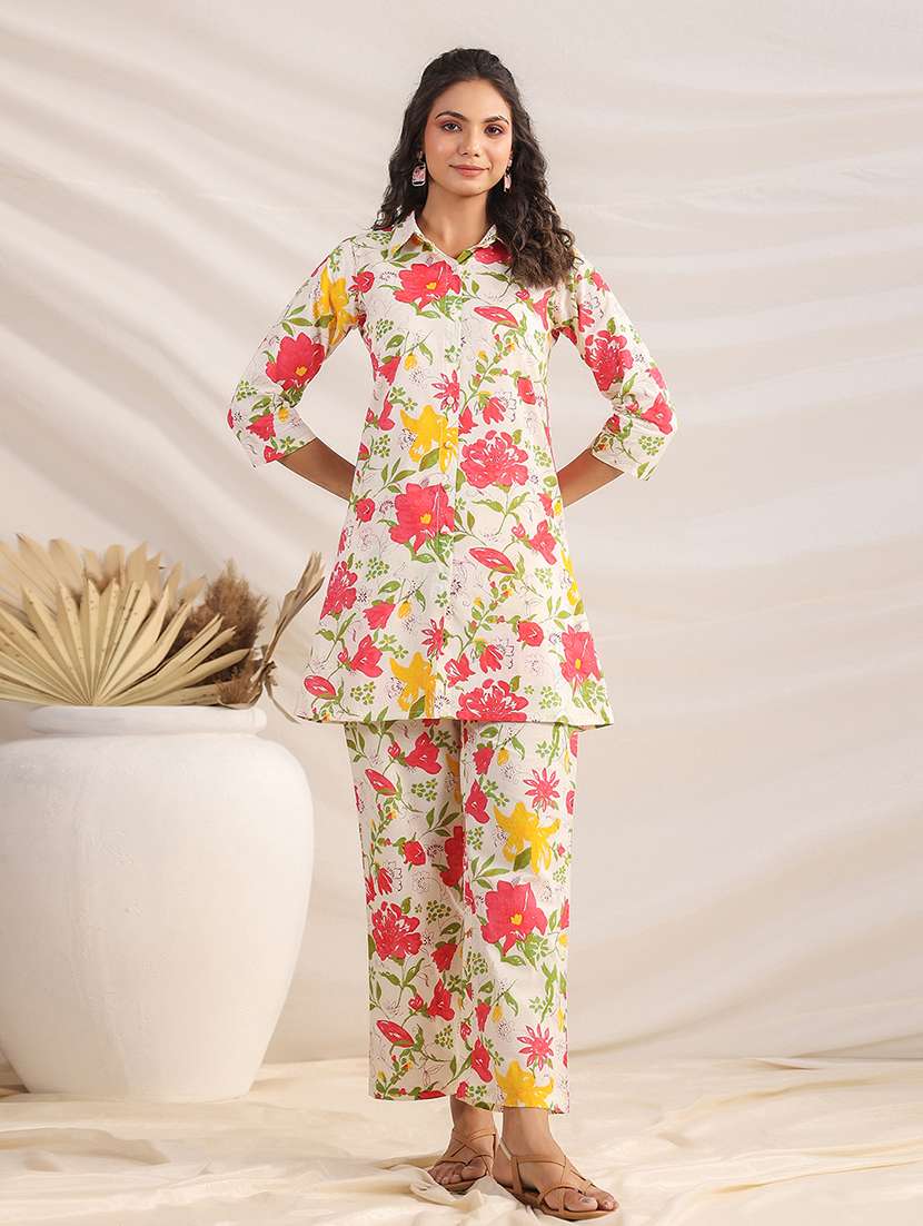 women floral printed shirt collar co-ord sets