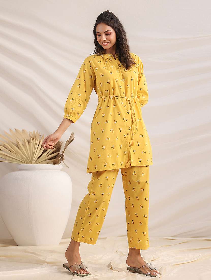 women yellow printed mandarin neck co-ord sets - 21512858 -  Standard Image - 2
