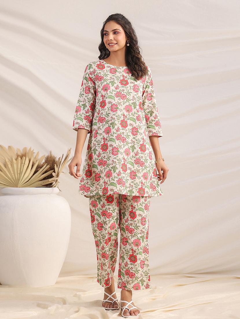 women off white floral round neck co-ord sets - 21512860 - Standard Image - 2