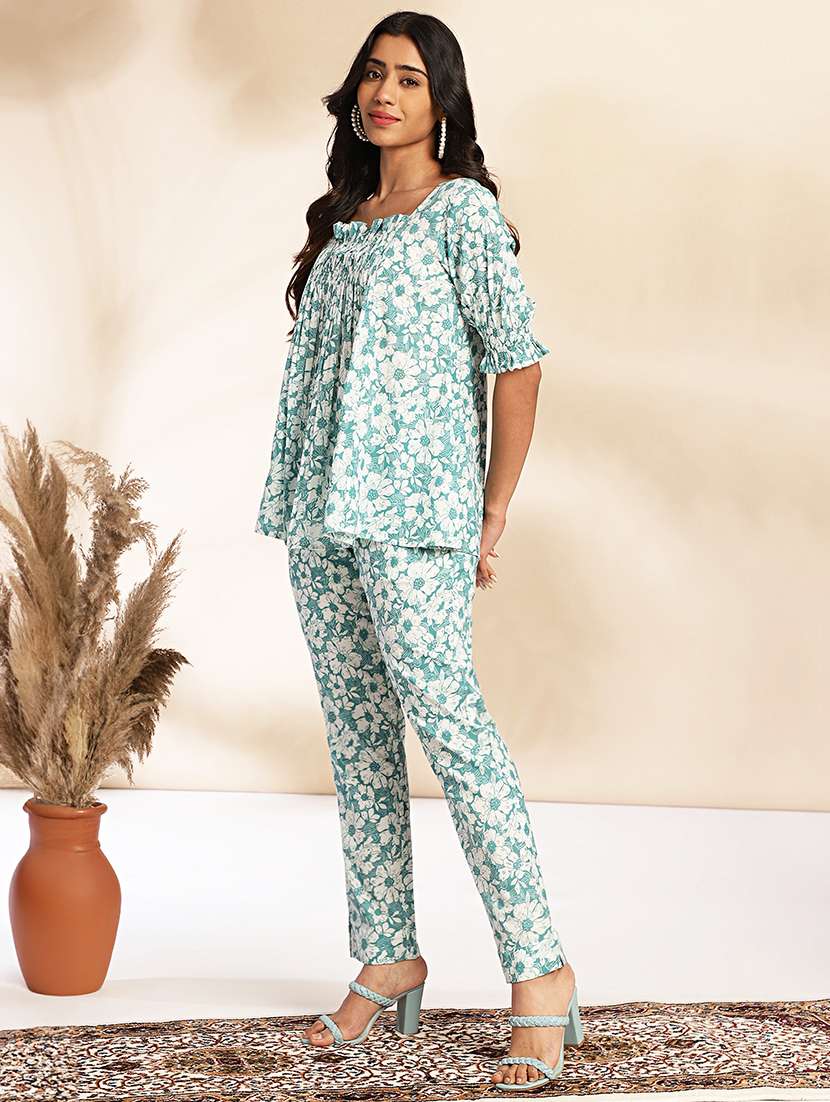 women sea green top & trouser co-ord set