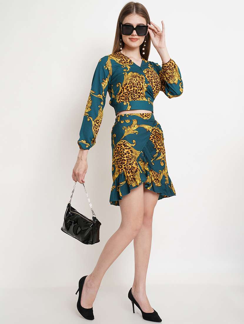 women teal printed top & skirt co-ord set - 21512905 - Zoom Image - 0