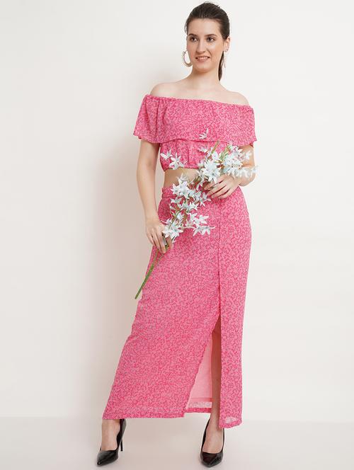 women pink polyester top and skirt co-ord set - 21512910 - Standard Image - 0