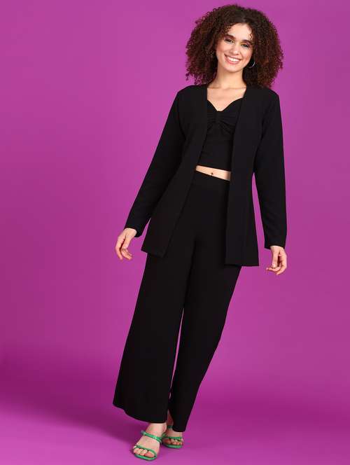 women black polyester bottom and coat co-ord set - 21512958 -  Standard Image - 0