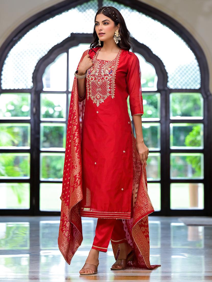 women three quarter sleeve kurta pant with dupatta set - 21513283 - Standard Image - 2