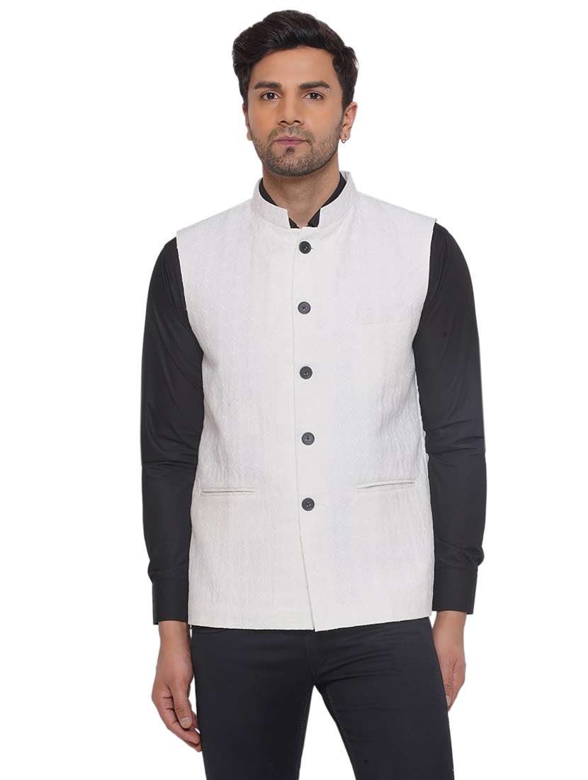 men embroidered sleeveless nehru jacket