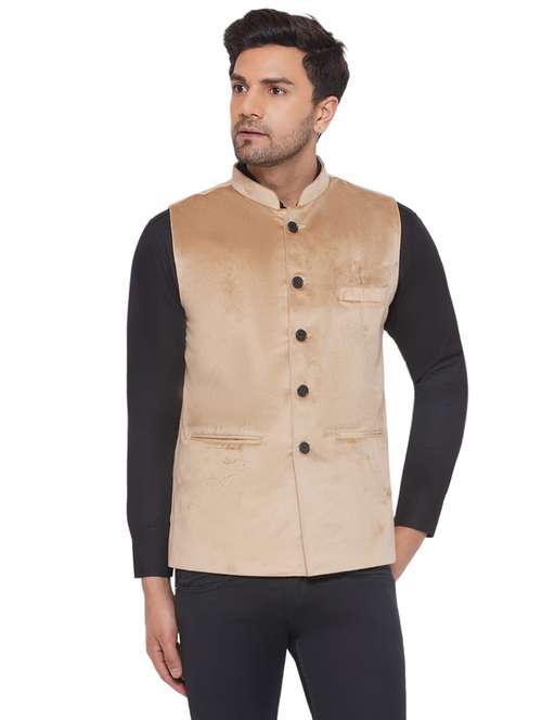 men solids sleeveless nehru jacket - 21513347 -  Standard Image - 0