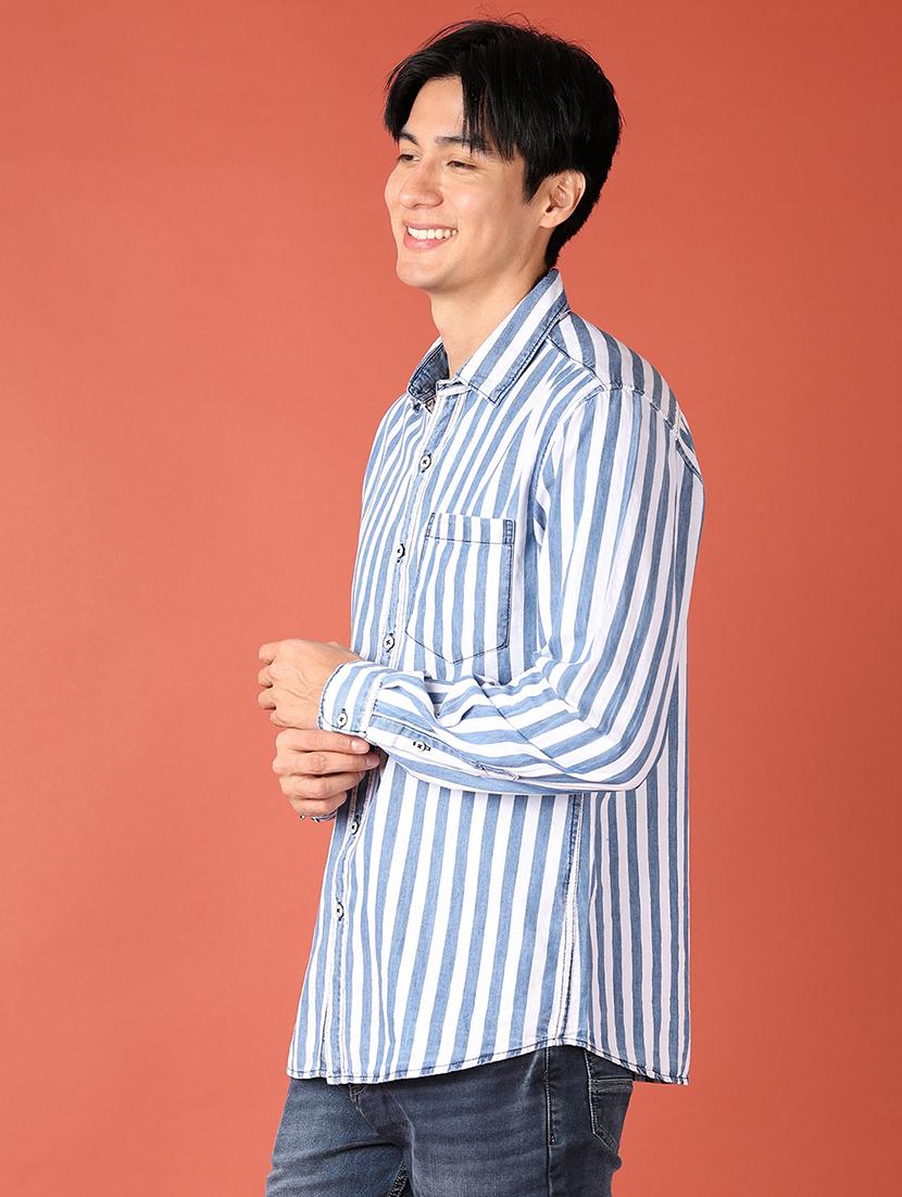 men stripes long sleeves casual shirt - 21513411 - Standard Image - 2