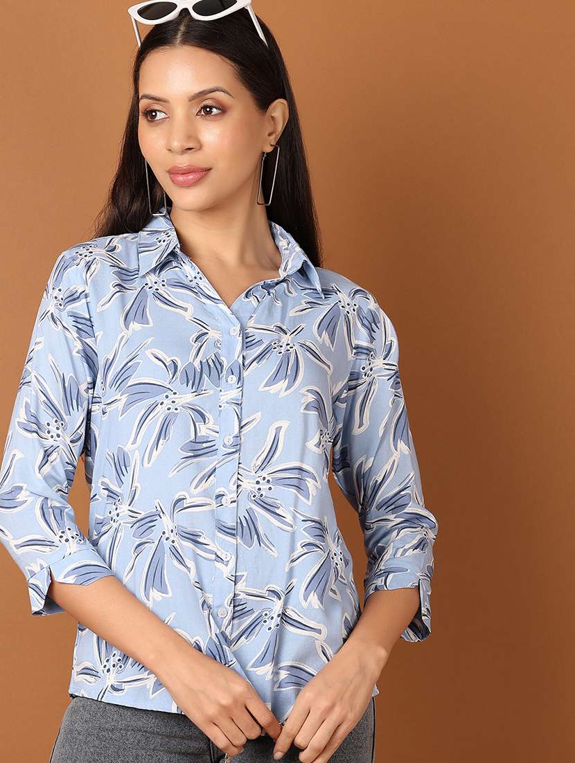 women light blue printed shirt top - 21513448 - Standard Image - 2