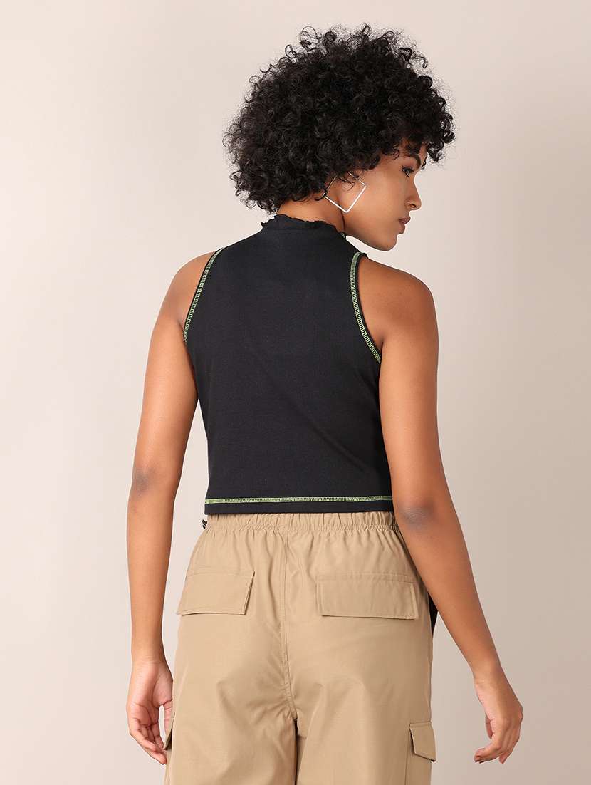 women solid mock neck sleeveless crop top - 21513509 -  Standard Image - 2