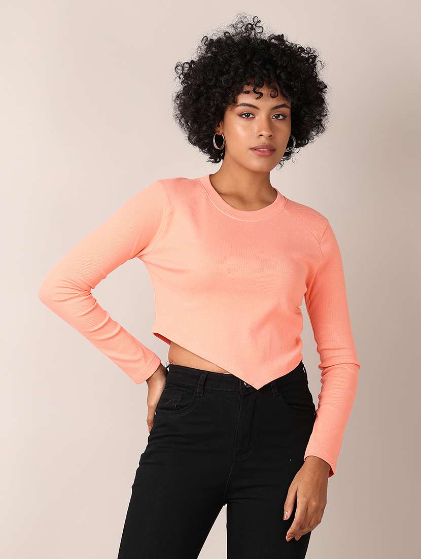 women solid long sleeves crop top - 21513532 -  Standard Image - 2