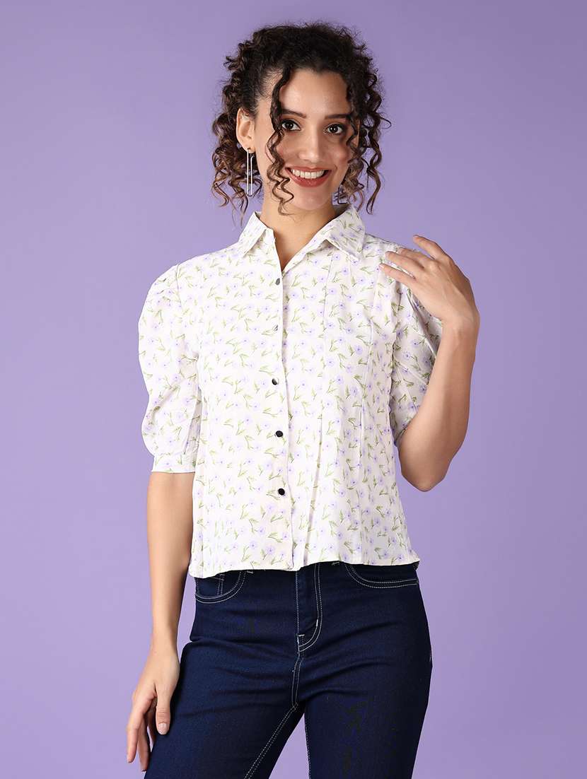 women floral printed puff sleeve top