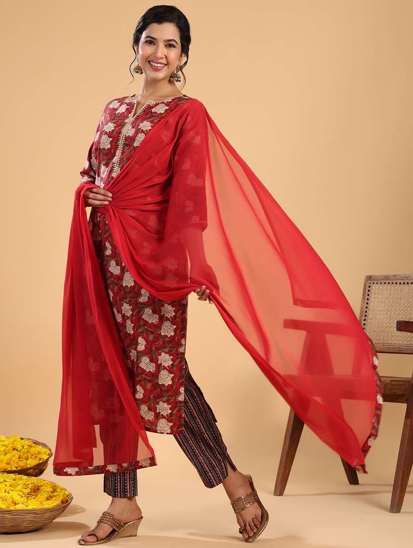 women three quarter sleeve kurta pant with dupatta set - 21513859 - Standard Image - 2