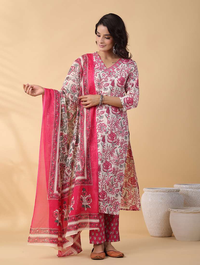 women three quarter sleeve kurta pant with dupatta set - 21513876 -  Standard Image - 2