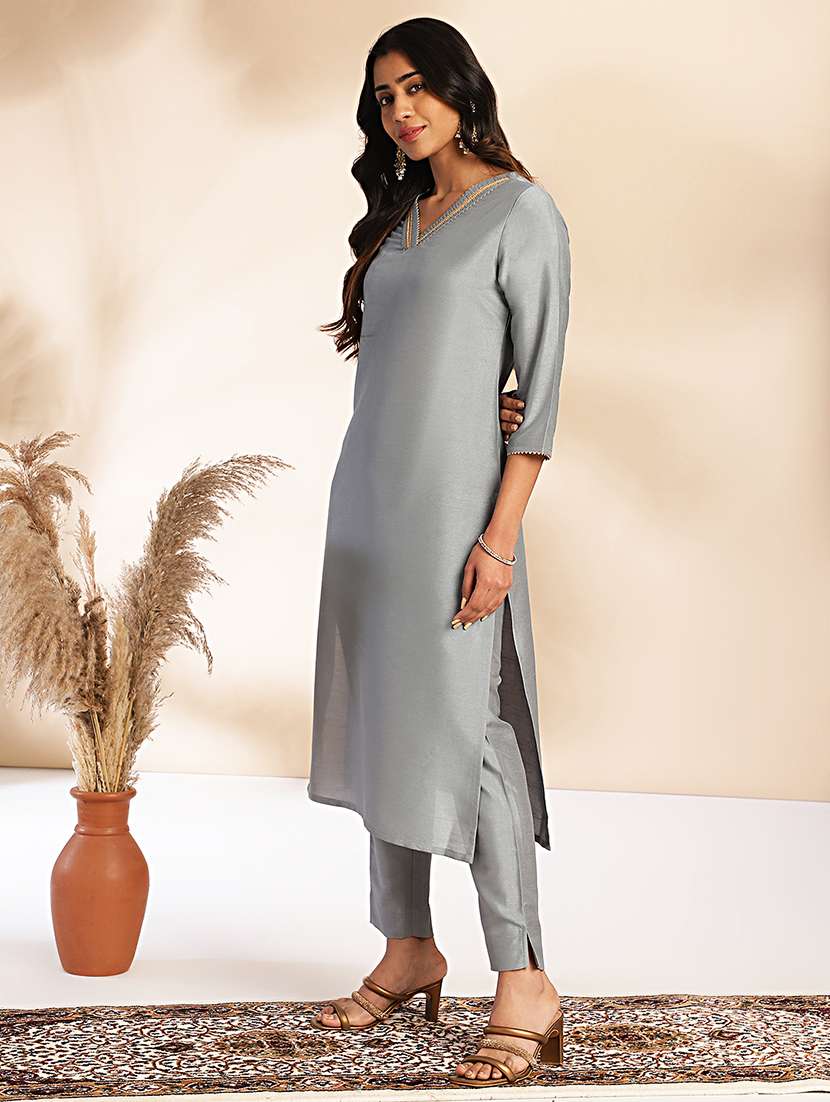 women three quarter sleeve kurta pant set - 21513884 -  Standard Image - 2