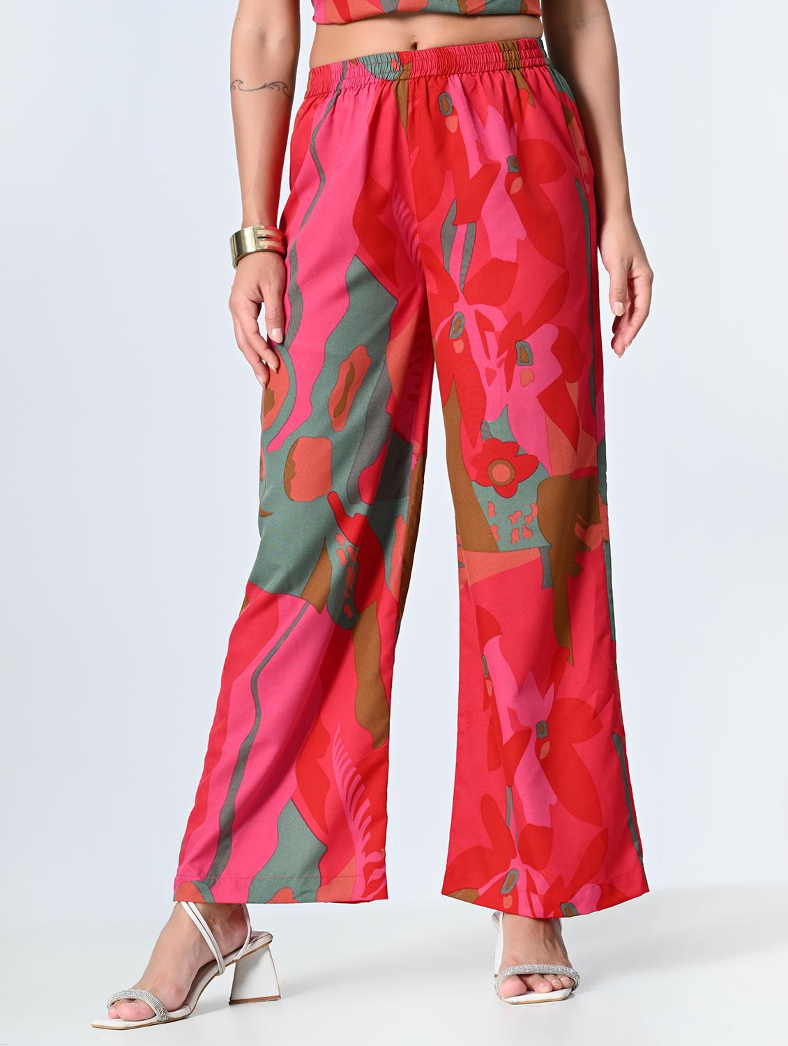 women printed high rise wide leg trouser - 21513906 - Zoom Image - 0