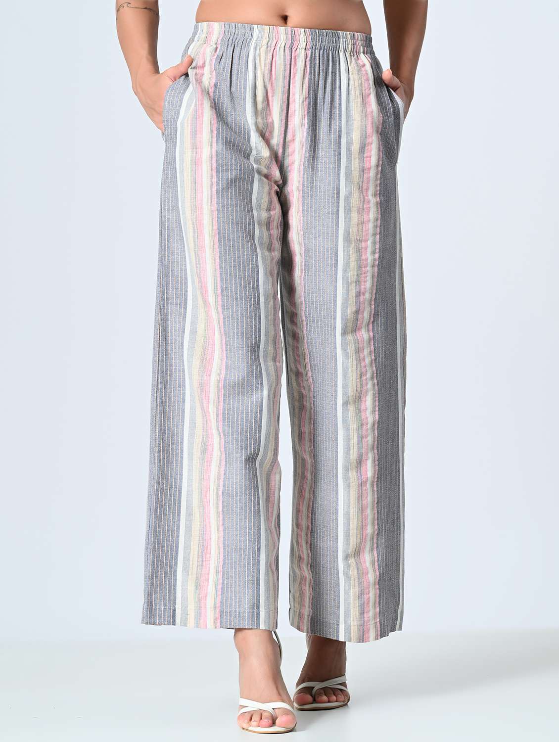 women grey printed cotton blend palazzo