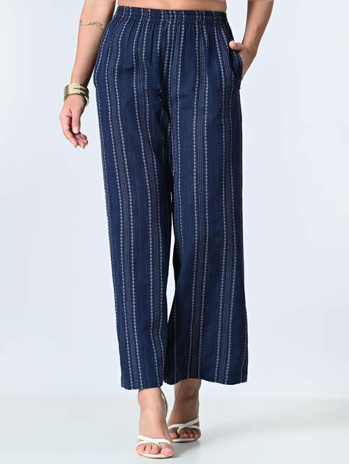 women navy blue printed palazzo - 21513910 - Standard Image - 0
