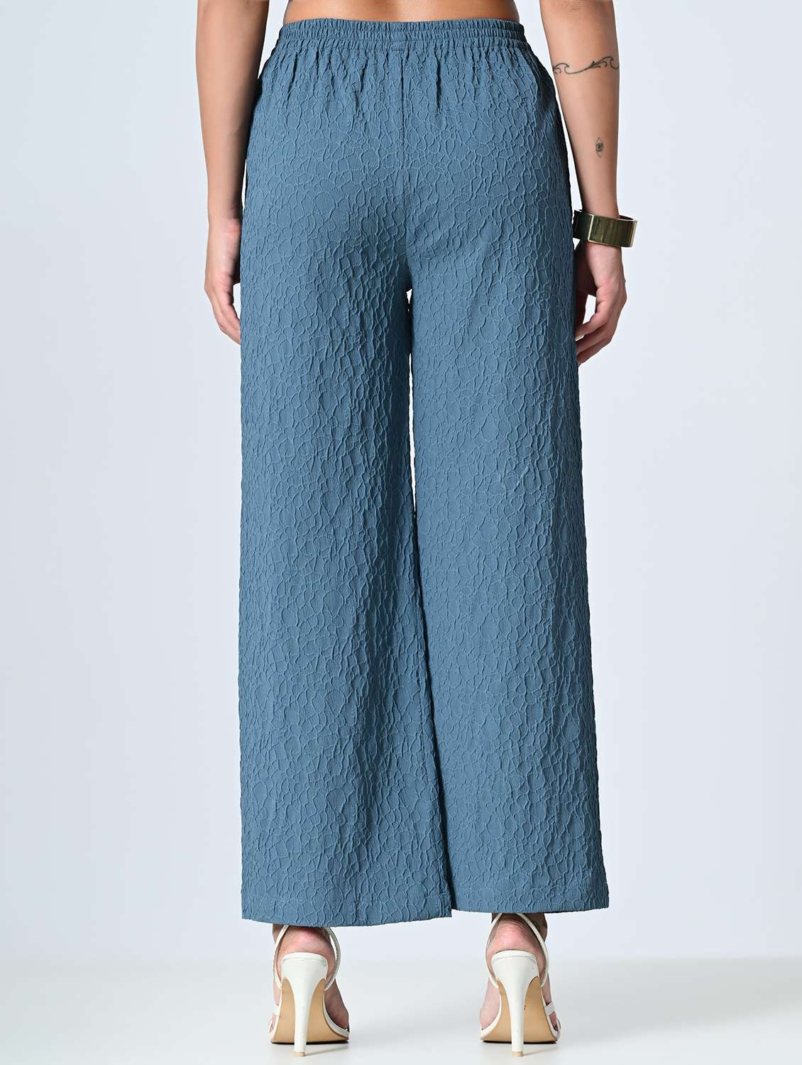 women blue self design poly crepe palazzo - 21513912 -  Standard Image - 2