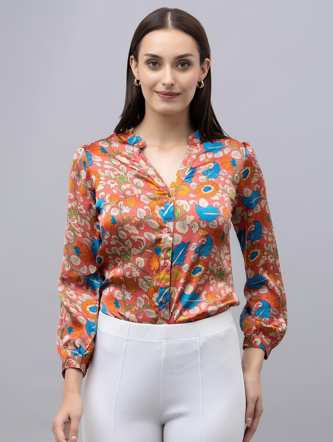 women red satin regular shirt - 21513924 -  Zoom Image - 0
