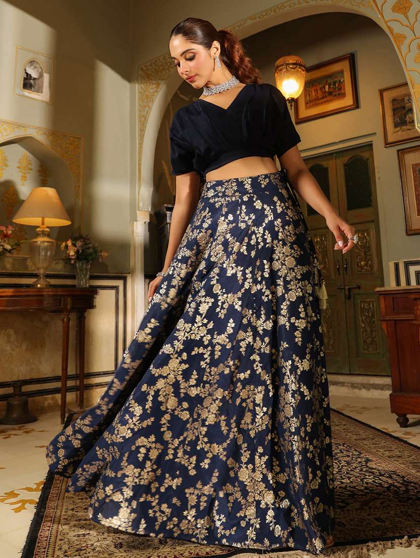 women navy blue flared lehenga - 21514019 -  Standard Image - 2