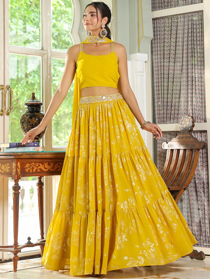 women yellow flared lehenga - 21514021 - Standard Image - 2