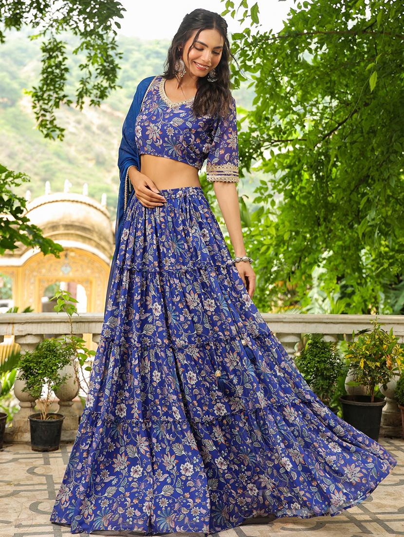 women blue flared lehenga - 21514027 - Standard Image - 2