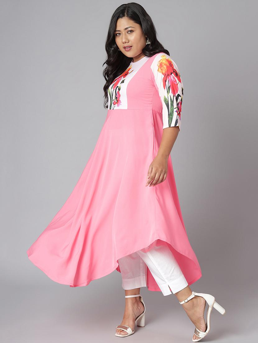 women pink crepe asymmetric kurta - 21514039 - Standard Image - 2